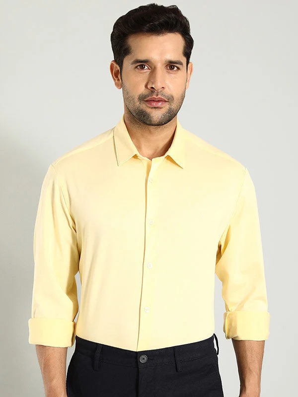 Indian Terrain Men's Regular Fit Full Sleeve Solid Yellow Shirt